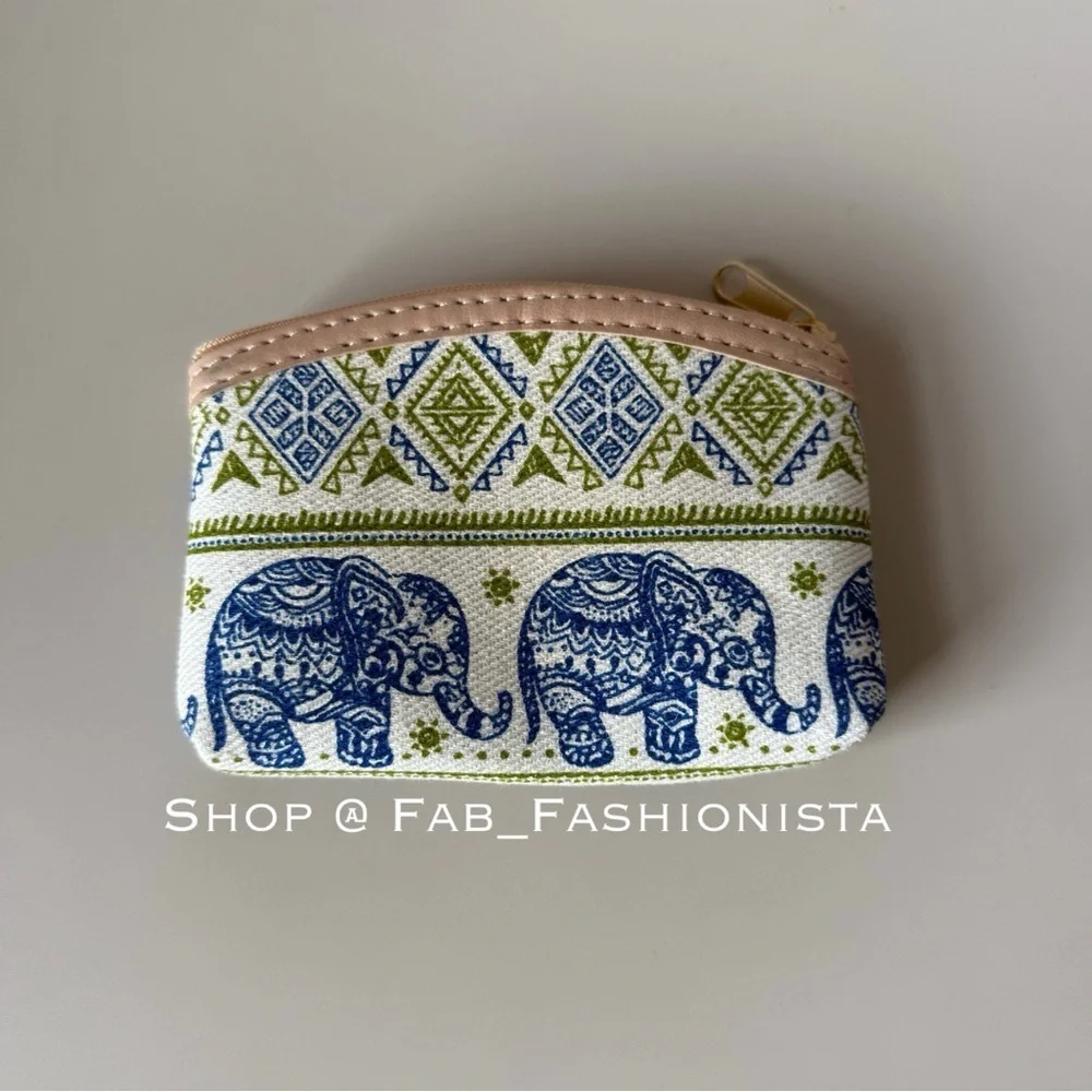 🛍️ Elephant Print Coin Purse - Blue and Green